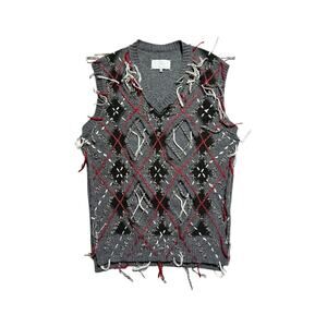 Distressed argyle knit cut out vest